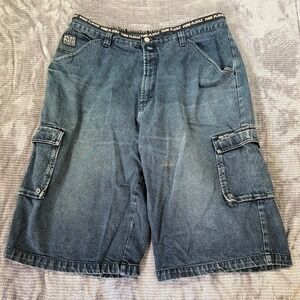 Vintage Pure Playaz Baggy Denim Cargo Shorts Blue Y2K Hip Hop Mens 40x12